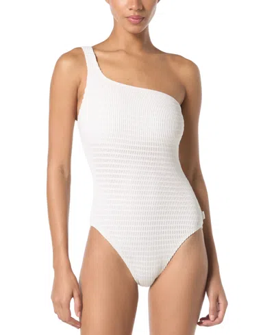 Michael Kors Michael  Women's Crochet One-shoulder One-piece Swimsuit In White