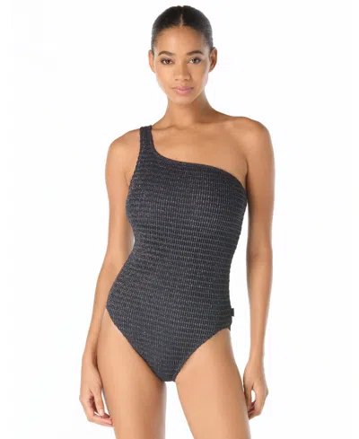 Michael Kors Michael  Women's Crochet One-shoulder One-piece Swimsuit In Gray