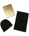 Michael Kors Michael  Women's Debossed Knit Metallic Beanie & Scarf Set In Black