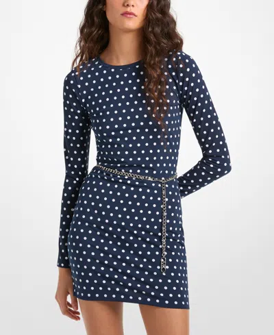 Michael Kors Michael  Women's Dotted Long-sleeve Mini Dress In Blue