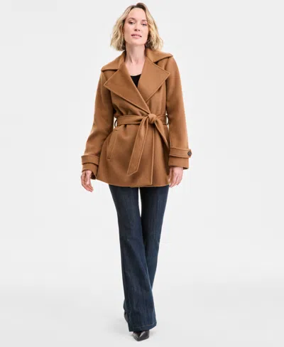 Michael Kors Michael  Women's Double-breasted Belted Wrap Coat, Exclusively At Macy's In Brown
