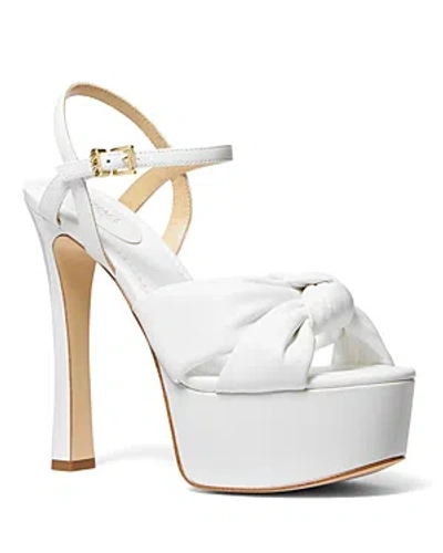 Michael Kors Michael  Women's Elena Almond Toe Knotted Strap High Heel Platform Sandals In Optic White