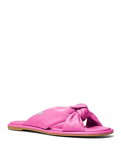 Michael Kors Michael  Women's Elena Knotted Strap Slide Sandals In Cerise