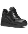 Michael Kors Emmy Leather And Mesh Wedge Trainer In Black