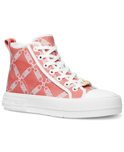 Michael Kors Michael  Women's Evy High Top Sneakers In Optic White,spriced Coral