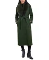 Michael Kors Michael  Women's Faux-fur-collar Belted Coat In Jade