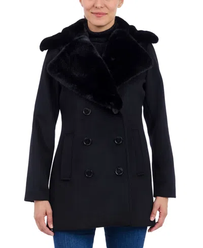 Michael Kors Michael  Women's Faux-fur-collar Coat In Black