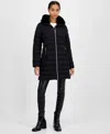 Michael Kors Michael  Women's Faux-fur-collar Hooded Packable Puffer Coat In Black