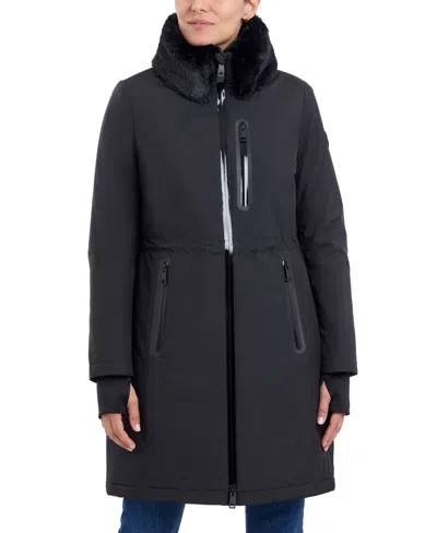 Michael Kors Michael  Women's Faux-fur-trim Anorak Raincoat In Black