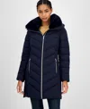 Michael Kors Michael  Women's Faux-fur-trim Hooded Puffer Coat In Blue