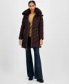 Michael Kors Michael  Women's Faux-fur-trim Hooded Puffer Coat In Brown