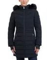Michael Kors Michael  Women's Faux-fur-trim Hooded Puffer Coat, Created For Macy's In Black
