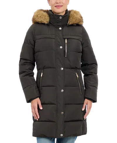 Michael Kors Michael  Women's Plus Size Faux-fur-trim Hooded Puffer Coat, Created For Macy's In Dark Olive