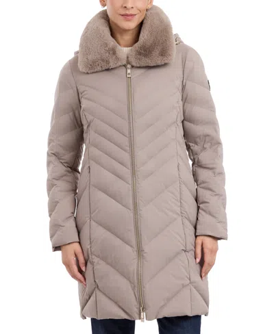 Michael Kors Michael  Plus Size Faux-fur-collar Packable Puffer Coat, Created For Macy's In Taupe