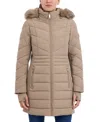 Michael Kors Michael  Women's Faux-fur-trim Hooded Puffer Coat, Created For Macy's In Taupe