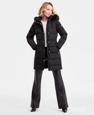 Michael Kors Michael  Women's Faux-fur-trim Hooded Puffer Coat, Exclusively At Macy's In Black