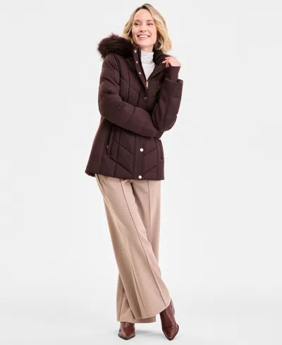 Michael Kors Michael  Women's Faux-fur-trim Hooded Puffer Coat, Exclusively At Macy's In Brown