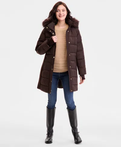 Michael Kors Michael  Women's Faux-fur-trim Hooded Puffer Coat, Exclusively At Macy's In Brown