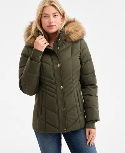 Michael Kors Michael  Women's Faux-fur-trim Hooded Puffer Coat, Exclusively At Macy's In Green