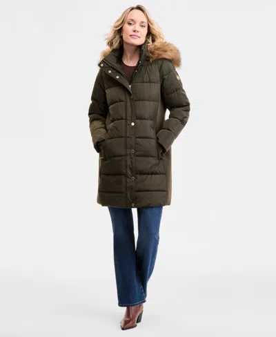 Michael Kors Michael  Women's Faux-fur-trim Hooded Puffer Coat, Exclusively At Macy's In Green