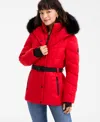 Michael Kors Michael  Women's Faux-fur-trim Hooded Puffer Coat In Red