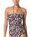 Shop Michael Kors Michael  Women's Floral-print Bandeau Tankini Top