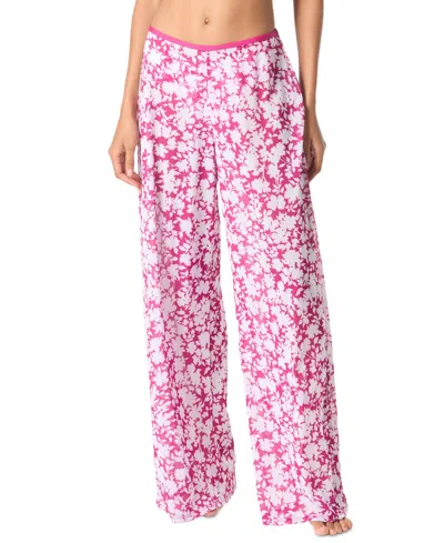 Michael Kors Michael  Women's Floral Print Cover-up Pants In Bright Wild Berry