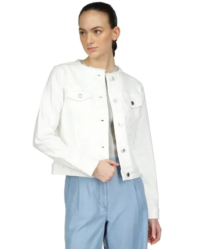 Michael Kors Michael  Women's Frayed Denim Boyfriend Jacket In White
