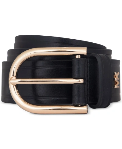 Michael Kors Michael  Women's Gold-tone-buckle Leather Belt In Black,gold