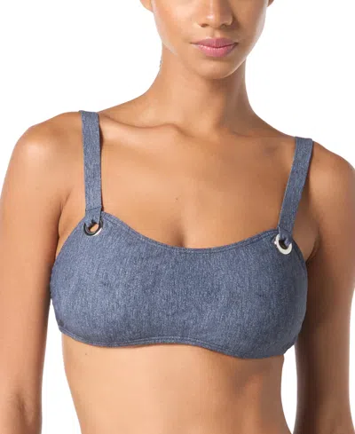 Michael Kors Michael  Women's Grommet Scoop Neck Bikini Top In New Navy
