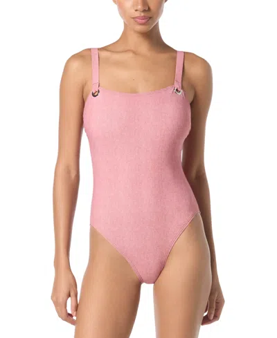 Michael Kors Michael  Women's Grommet Scoop-neck One-piece Swimsuit In Rosewater