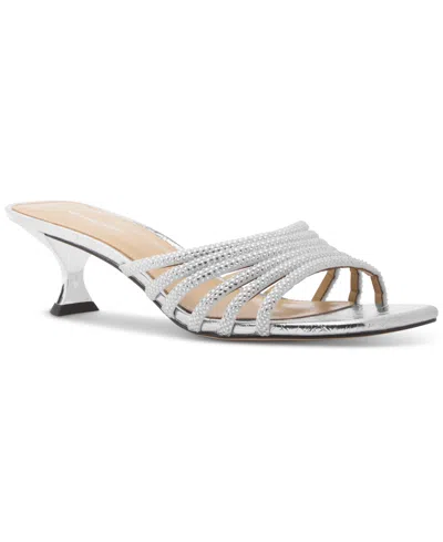 Michael Kors Michael  Women's Haisley Kitten Heel Sandals In Silver