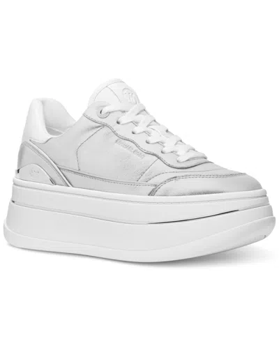 Michael Kors Michael  Women's Hayes Empire Logo Lace-up Platform Sneakers In Silver,optic White