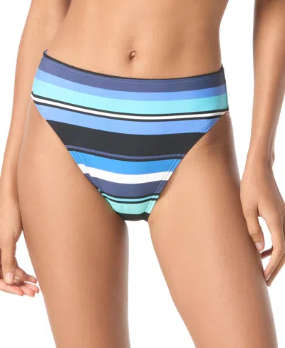 Michael Kors Michael  Women's High-leg Bikini Bottoms In Black,blue Multi