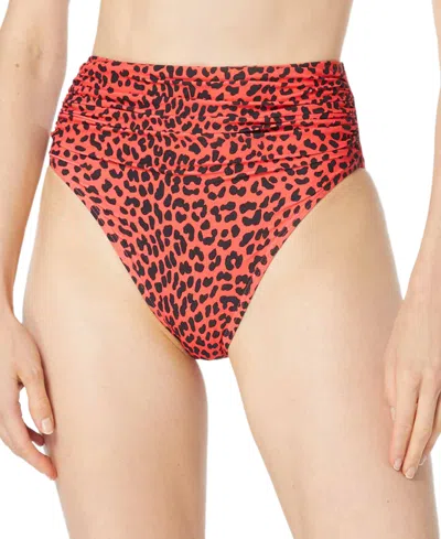 Michael Kors Michael  Women's High Waist Animal-print Bikini Bottoms In Red