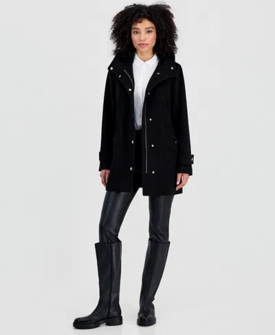 Michael Kors Michael  Women's Hooded Button-front Coat, Created For Macy's In Black