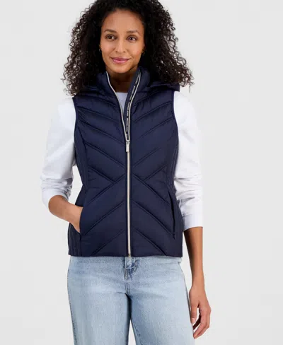 Michael Kors Michael  Women's Hooded Puffer Vest In Blue
