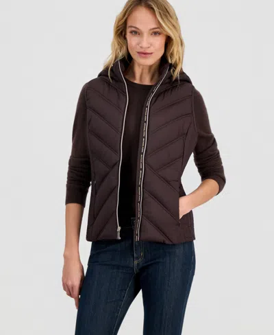 Michael Kors Michael  Women's Hooded Puffer Vest In Brown