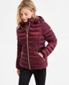 Michael Kors Michael  Women's Hooded Shine Packable Puffer Coat, Exclusively At Macy's In Burgundy