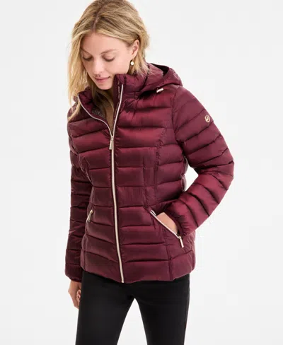 Michael Kors Michael  Women's Hooded Shine Packable Puffer Coat, Exclusively At Macy's In Burgundy