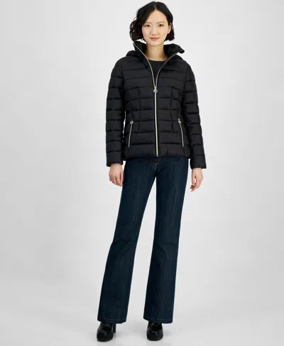 Michael Kors Michael  Women's Hooded Zip Packable Down Puffer Coat In Black