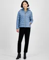 Michael Kors Michael  Women's Hooded Zip Packable Down Puffer Coat In Chambray