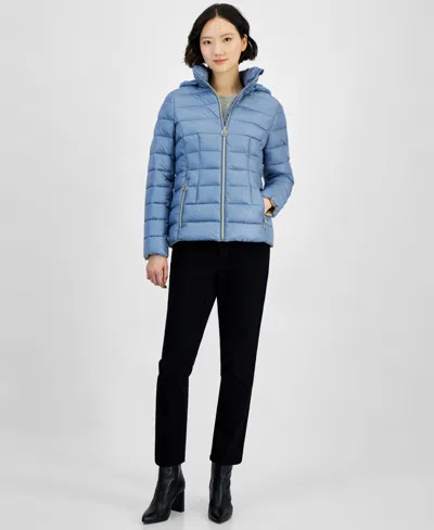 Michael Kors Michael  Women's Hooded Zip Packable Down Puffer Coat In Chambray