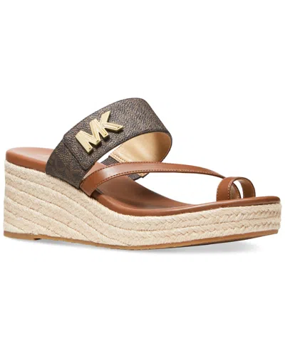 Michael Kors Michael  Women's Jilly Espadrille Platform Wedge Sandals In Brown Multi
