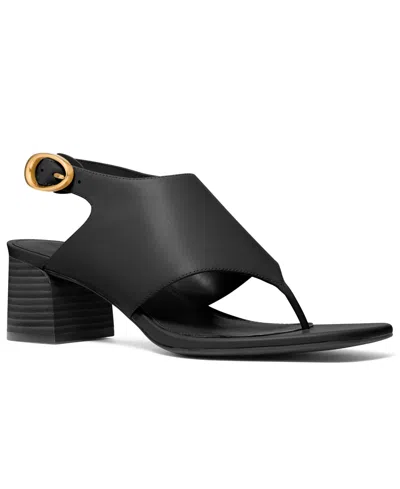 Michael Kors Michael  Women's Kya Flex Mid Block Heel Thong Dress Sandals In Black