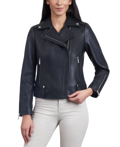 Michael Kors Michael  Women's Leather Moto Jacket In Black