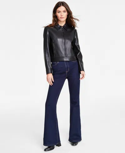 Michael Kors Michael  Women's Leather Zip-front Coat In Black