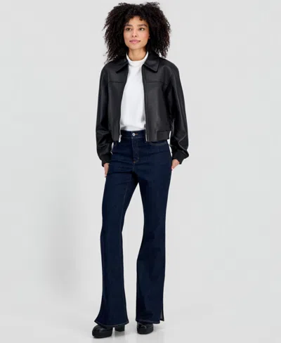 Michael Kors Michael  Women's Leather Zip-up Bomber Jacket In Black