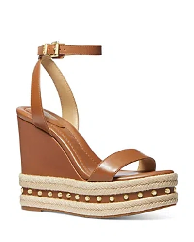 Michael Kors Michael  Mmk Leighton Ankle-strap Espadrille Platform Wedge Sandals In Luggage