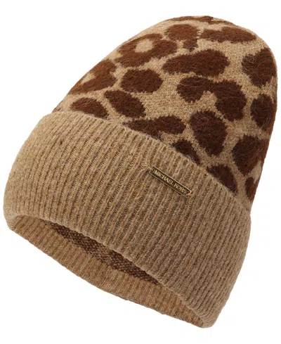 Michael Kors Michael  Women's Leopard Crown Cuff Beanie In Brown